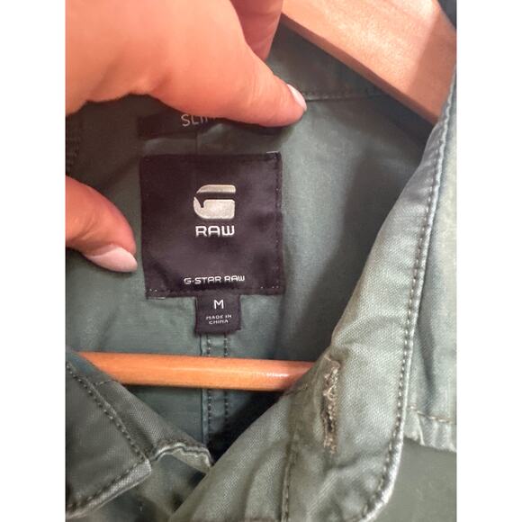 G Star Raw Button Up Tactical Olive Green Button Up Shirt Zippered Pocket - Picture 5 of 6